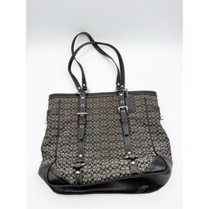 Coach Gray & Black Signature Jacquard Leather Trim Tote Bag L0749-F11526 Logo